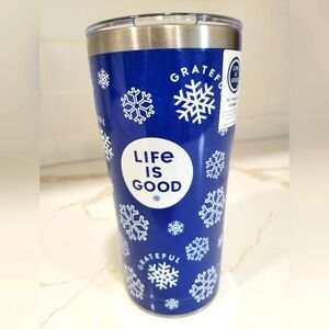 Life Is Good Blue And White Snowflakes Tumbler 20 oz Made By Tervis